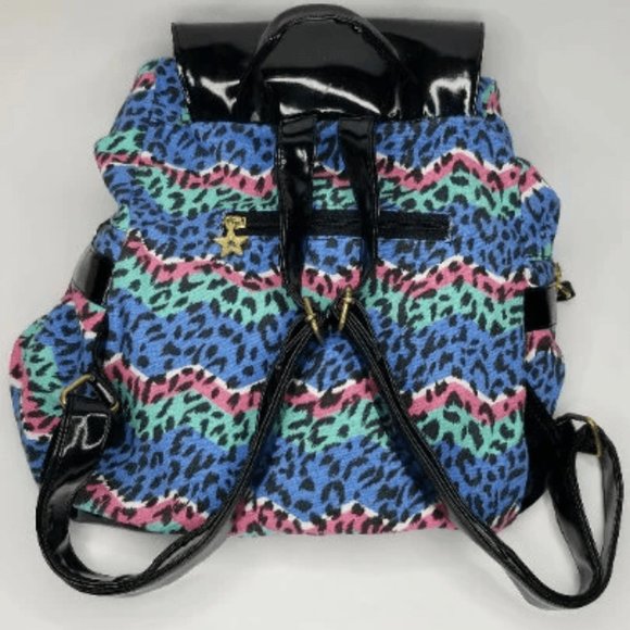 90s Rainbow Cheetah Print Canvas/Patent Backpack 80s 1980s Aesthetic Vintage - Picture 10 of 10